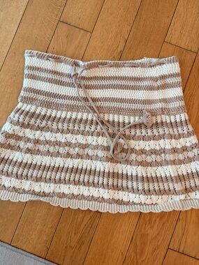 Free people beach striped Crochet Knit skirt in Cream and Light Brown
